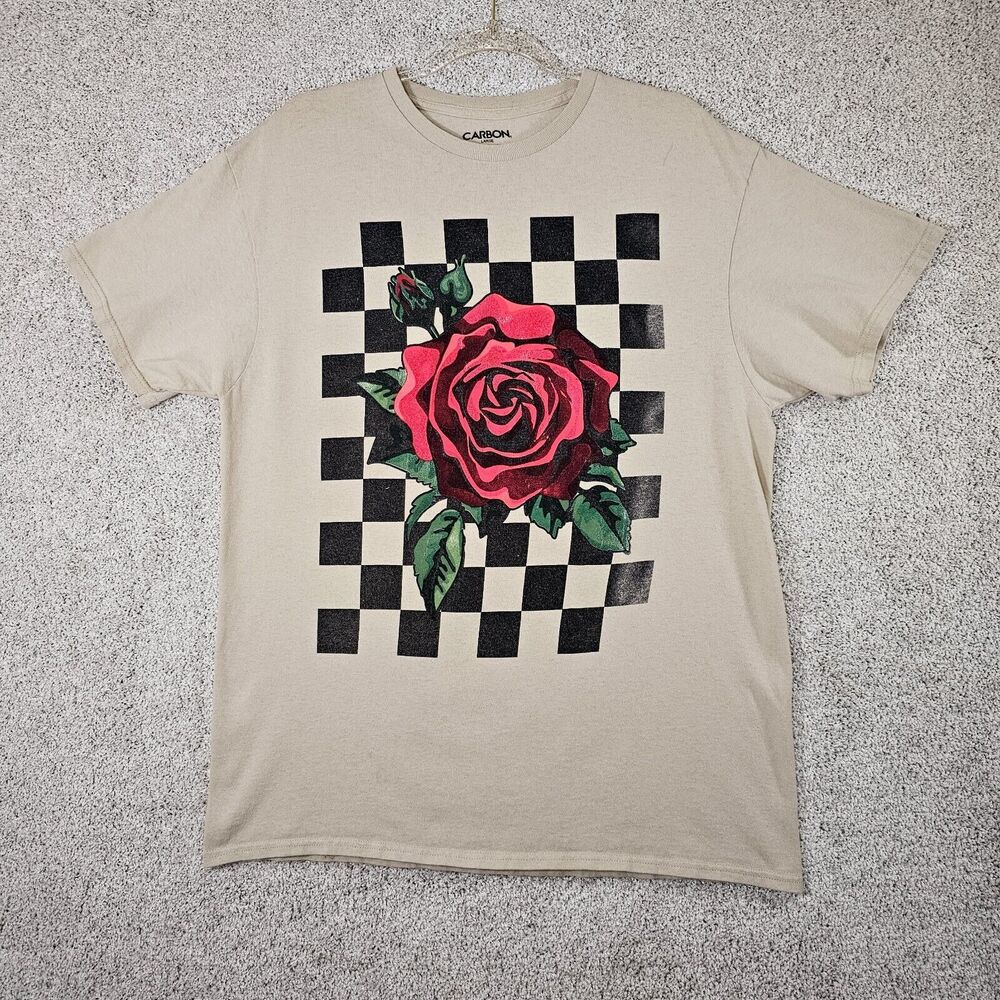 Carbon Rose Checkerboard T Shirt Large Tan‎ Beige Skater Graphic Tee